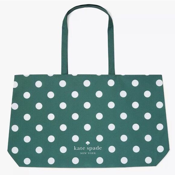 kate spade Bags Kate Spade Green White Polka Dot Nylon Large Beach Shop Reusable Tote Bag